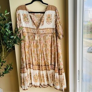 Spell Bohemian Midi Dress in Cream and Brown